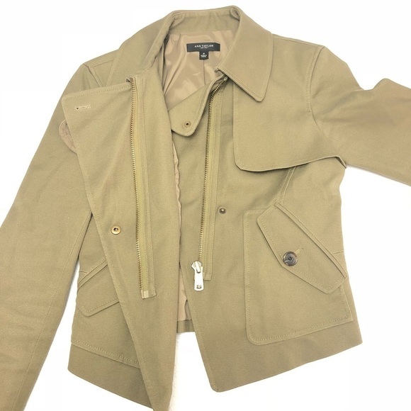 Ann Taylor Olive Heavy Canvas Moto Jacket Asymmetr - Picture 4 of 11